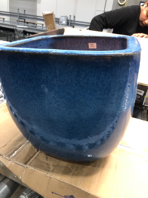 Photo 1 of 11.5 in. Blue Lagos Ceramic Planter
