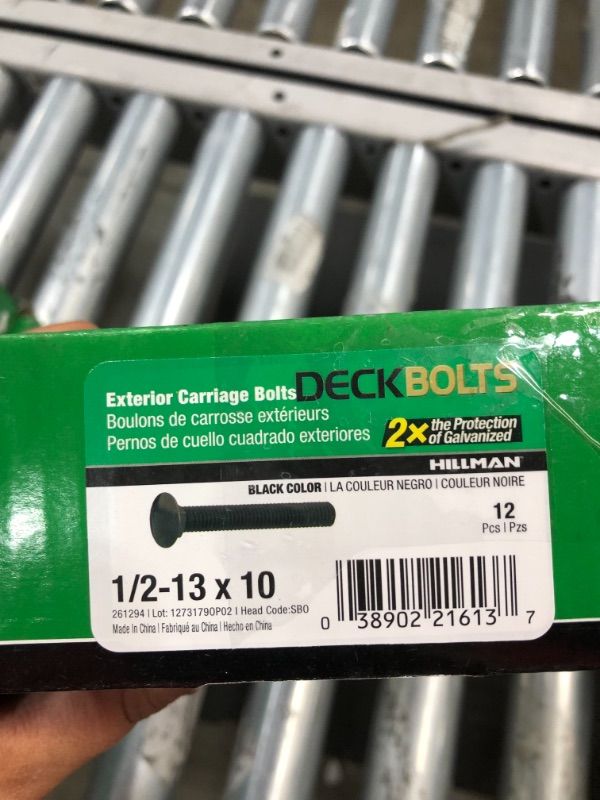 Photo 2 of 1/2 in.-13 x 10 in. Black Exterior Carriage Bolts 1 BOX
