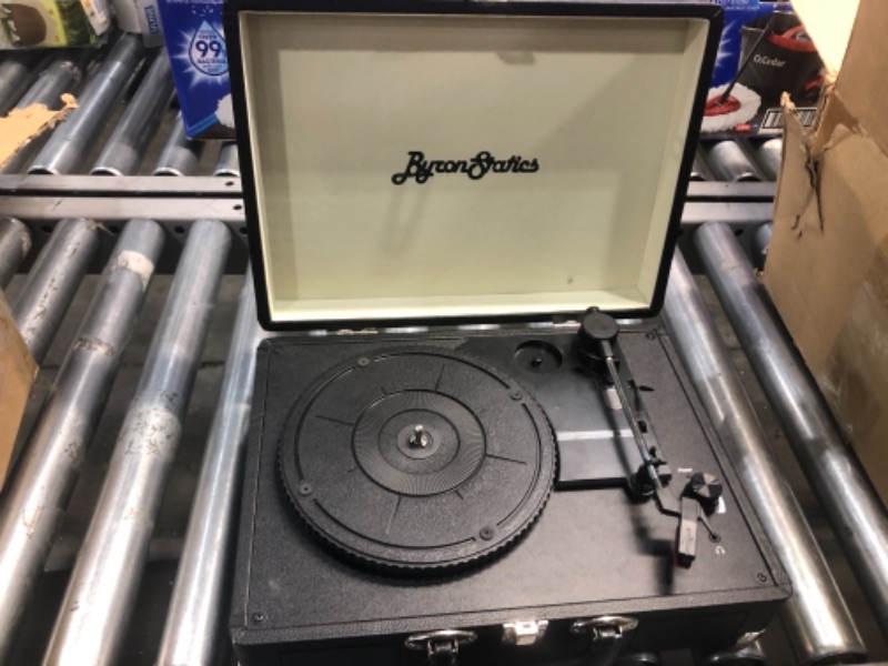 Photo 2 of ByronStatics Record Player, Vinyl Turntable Record Player 3 Speed with Built in Stereo Speakers, Replacement Needle, Supports RCA Line Out, AUX in, Portable Vintage Suitcase
