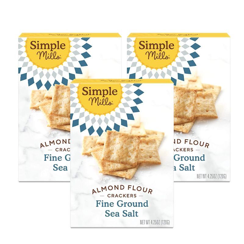 Photo 1 of ***EXPIRED Simple Mills Almond Flour Crackers, Fine Ground Sea Salt, Gluten Free, Flax Seed, Sunflower Seeds, Corn Free, Low-Calorie Snacks, Nutrient Dense, 4.25oz, 3 Count BEST BY: 9/12/2021
