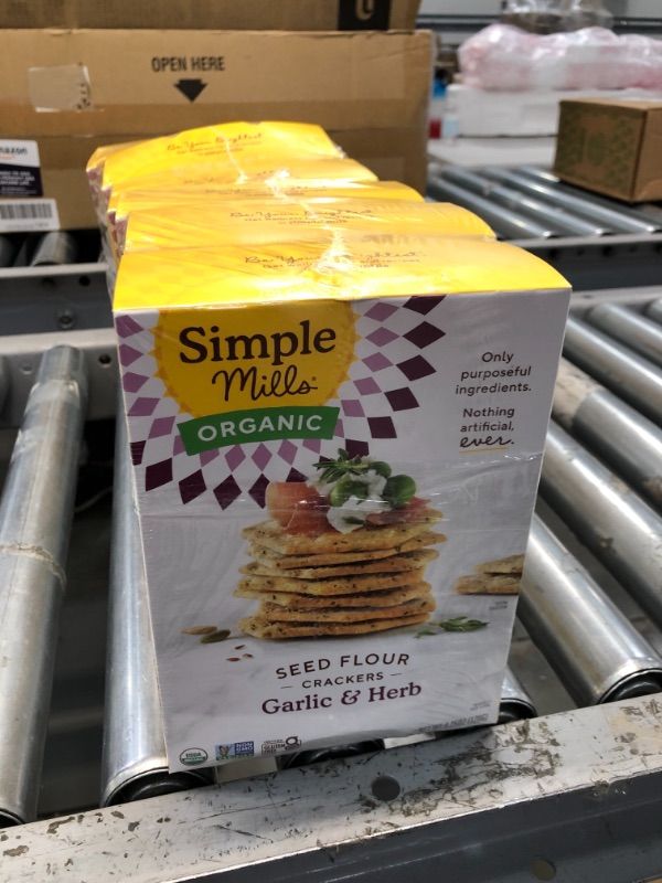 Photo 2 of ***EXPIRED Simple Mills Organic Seed Crackers, Garlic & Herb, Gluten Free, Flax Seed, Sunflower Seeds, Corn Free, Low-Calorie Snacks, Plant Based, Nutrient Dense (2PK) 6 COUNT
BEST BY 8/28/2021 
