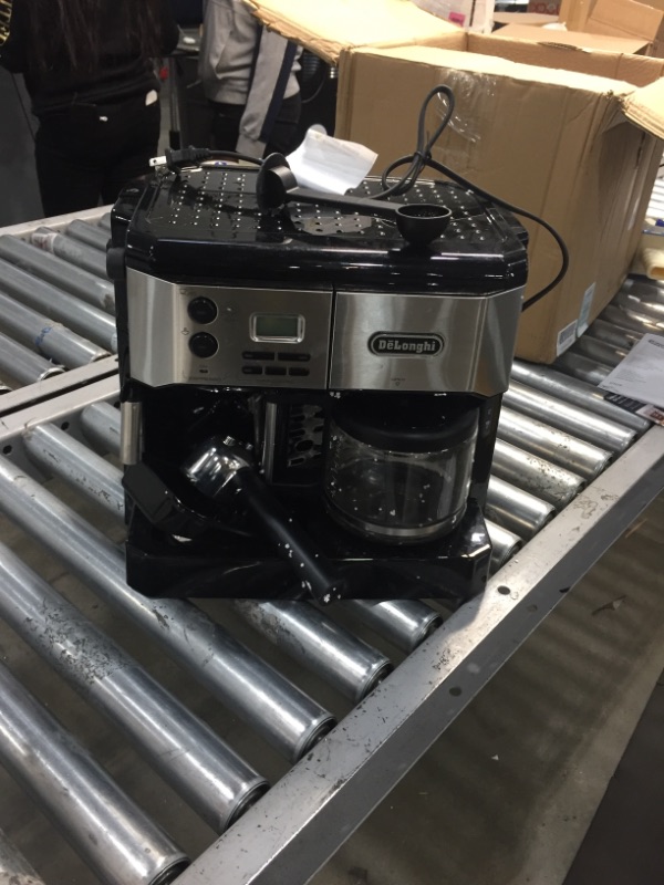 Photo 1 of DeLonghi BCO430 Combination Pump Espresso and 10-Cup Drip Coffee Machine with Frothing Wand, Silver and Black

