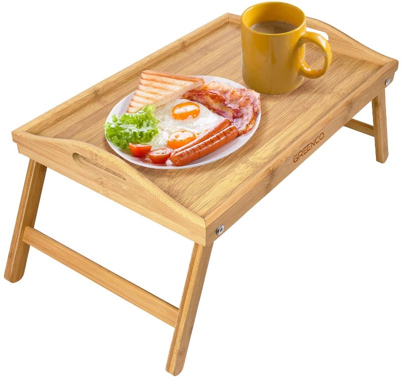 Photo 1 of 2 Greenco Bamboo Foldable Breakfast Table, Laptop Desk, Bed Table, Serving Tray
