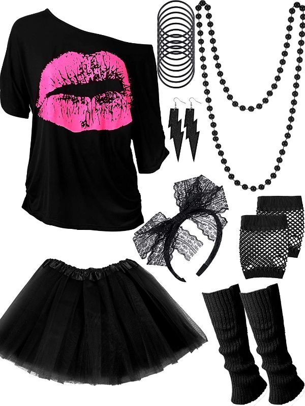 Photo 1 of 80s Costume Accessories Set T-Shirt Tutu Headband Earring Necklace Leg Warmers***TUTU AND SHIRT ONLY
