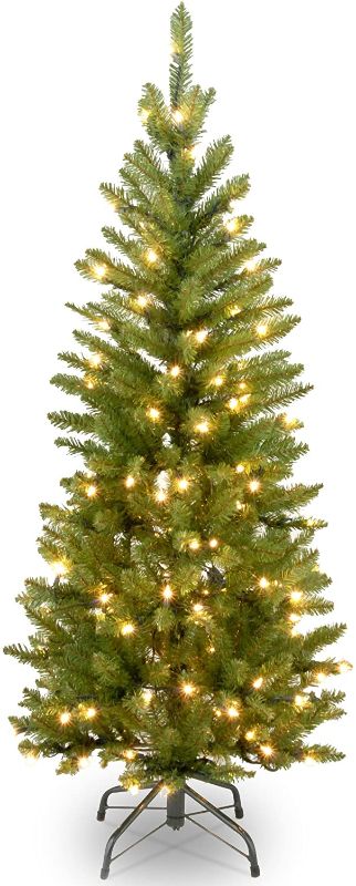 Photo 1 of National Tree Company 4.5 Ft. Kingswood Fir Hinged Pencil Tree with Clear Lights
