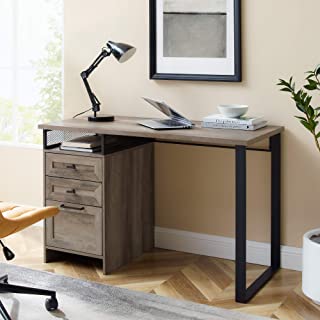 Photo 1 of Walker Edison Modern Metal and Wood 3 Drawer Writing Desk Home Office Workstation Small, 48 Inch, Grey Wash
