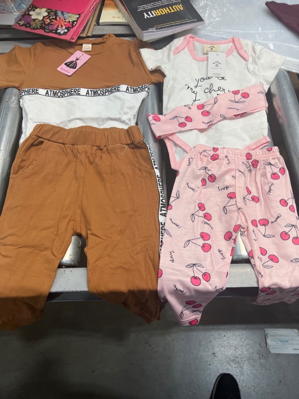 Photo 1 of BUNDLE OF  KIDS CLOTH SET  
PINK 3-6 MONTHS BROWN  - 12 MONTHS