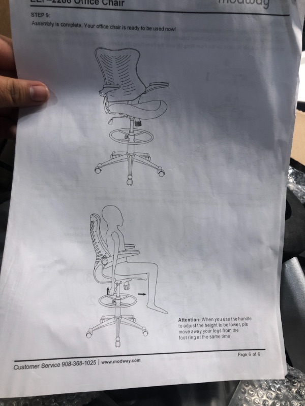 Photo 3 of Modway Charge Drafting Chair - Reception Desk Chair - Drafting Stool with Flip-Up Arms in Black
