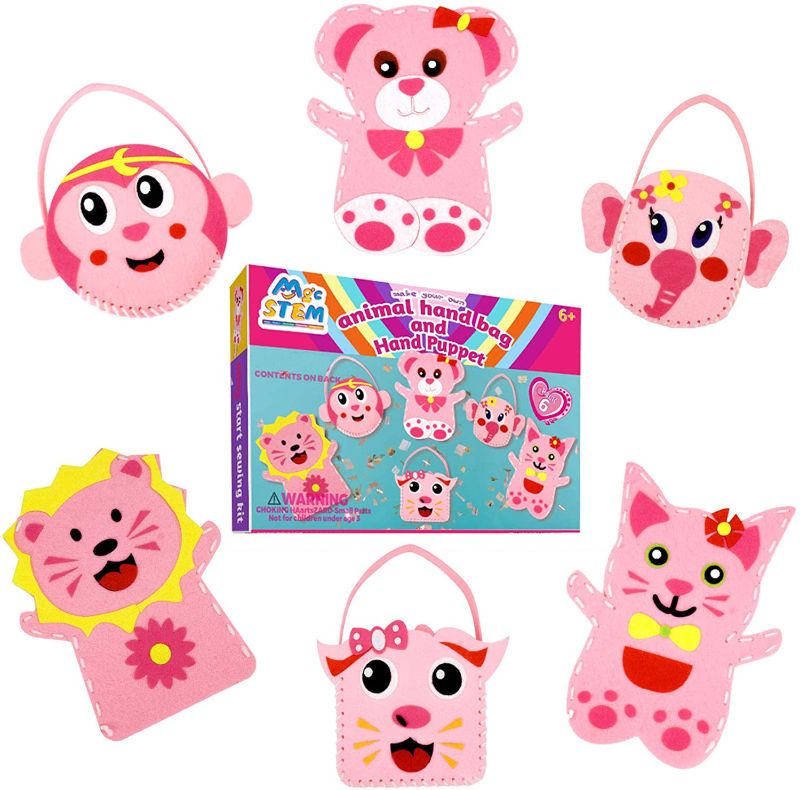 Photo 1 of Easy Start Sewing Kit for Kids(3 Purses + 3 Hand Puppet) - Woodland Animals Kids Sewing Kit Crafts Kit and Art Supplies Gift for 6 7 8 9 10 Year Boys and Girls
