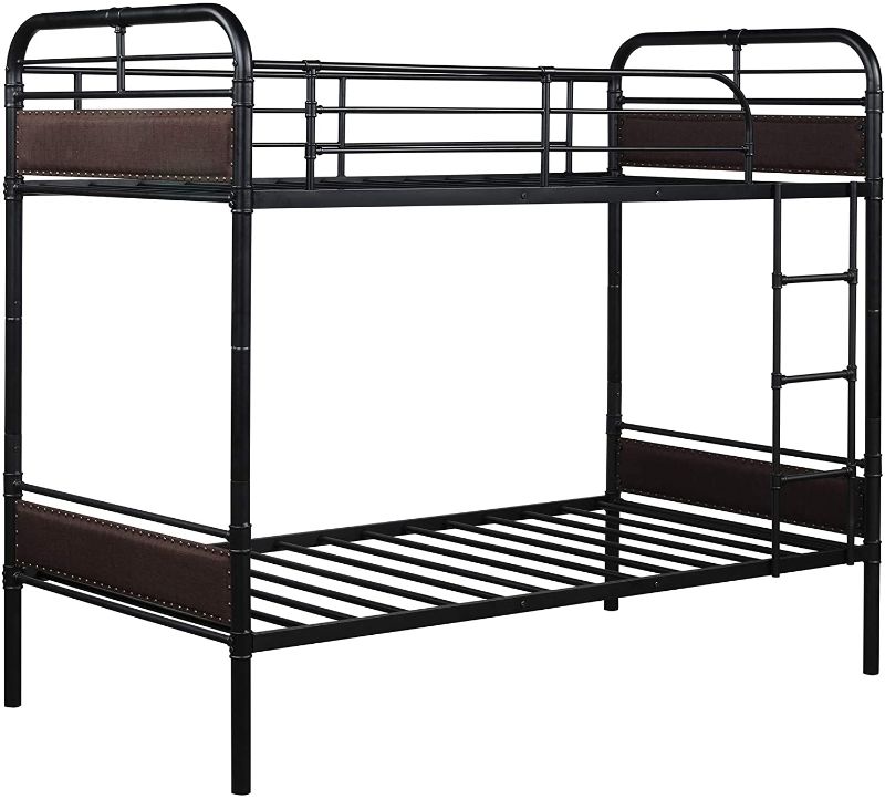 Photo 1 of BOX 2 of 2 NOT COMPLETE 
ACHICOO Twin Over Twin Bunk Bed with Upholstered Headboards Rivet Decoration Convertible Bunk Bed