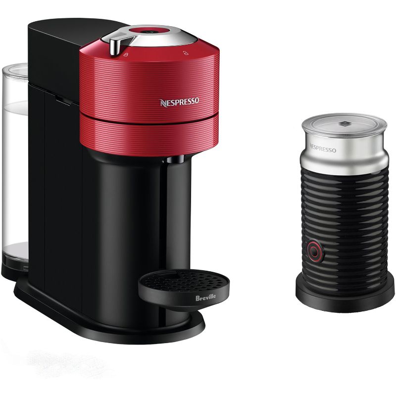 Photo 1 of Breville Vertuo Next Coffee and Espresso Maker in Red plus Aeroccino3 Milk Frother in Black