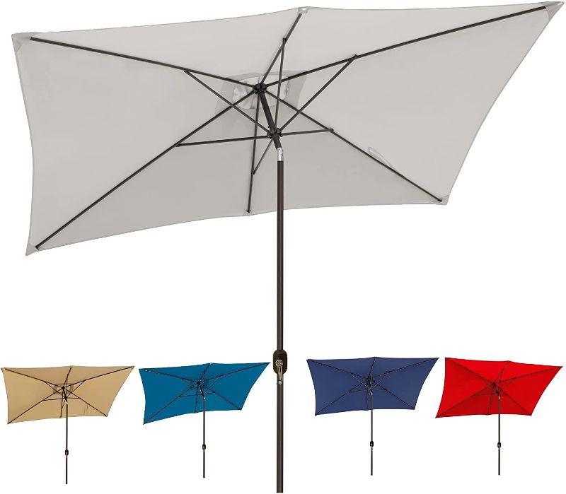 Photo 1 of Blissun 10 Rectangular Patio Umbrella Outdoor Market Table Umbrella with Push Button Tilt and Crank Grey