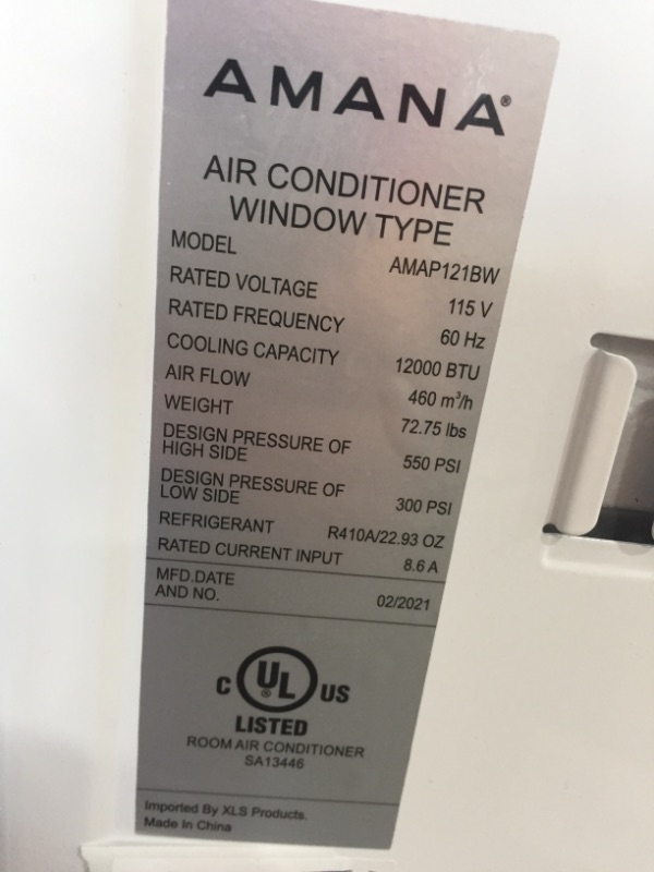 Photo 2 of Amana 12000 BTU 115V WindowMounted Air Conditioner AMAP121BW with Remote Control