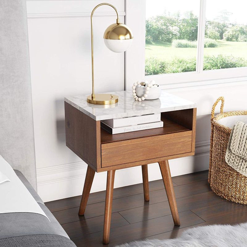Photo 1 of 2Drawer Nightstand Accent or End Table with Storage Wood WhiteBrown STOCK PHOTO IS SIMILAR
