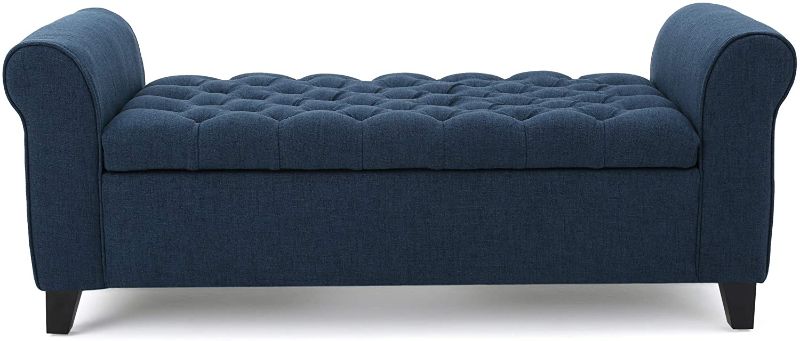 Photo 1 of Christopher Knight Home Keiko Fabric Armed Storage Bench, Dark Blue
