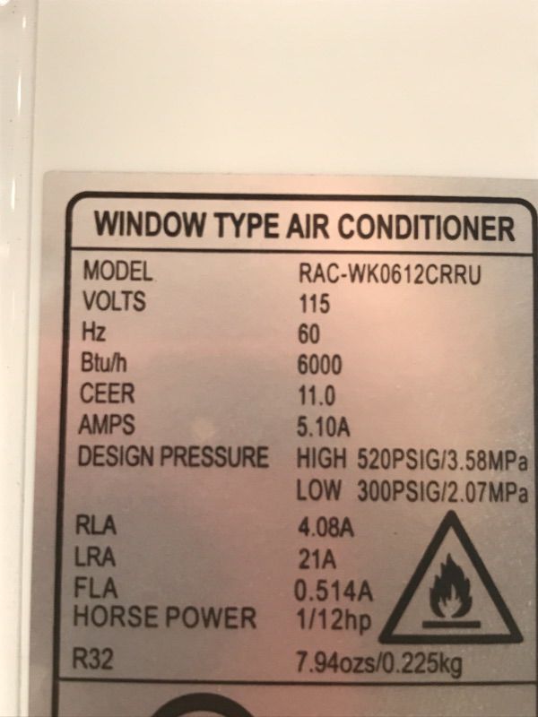 Photo 3 of 6000 BTU 115Volt Window Air Conditioner with Remote in White
Model RACWK0612CRRUNOT FUNCTIONAL