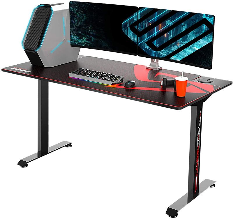 Photo 1 of EUREKA ERGONOMIC Gaming Desk 2 People 60 Inches Large Computer Desk Gaming T-Shaped Home Office PC Laptop Writing Table with Full-Covered Mouse Pad Popular Gift for E-Sports Lover Black
