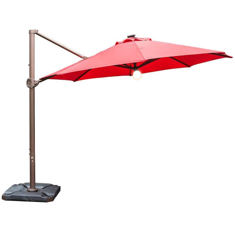 Photo 1 of Abba Patio 11 ft Solar Lights Patio Offset Hanging Umbrella Cantilever Umbrella with Easy Tilt & Cross Base for Garden, Deck, Backyard, Pool, Red
BASE NOT INCLUDED