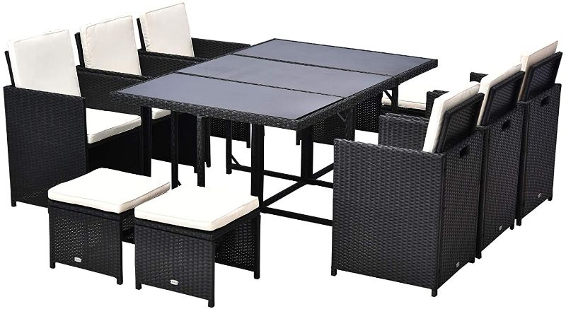 Photo 1 of **parts only **Outsunny 11 Piece Outdoor PE Rattan Wicker Table and Chair Patio Furniture Set Black

