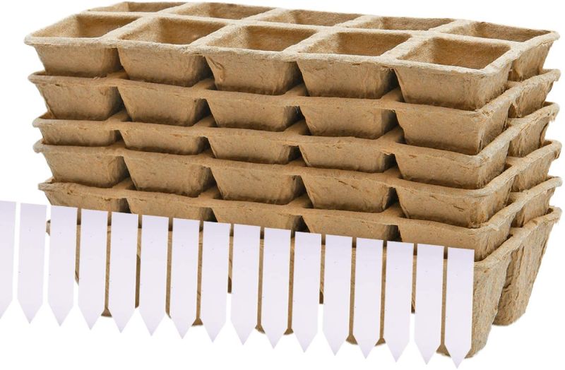 Photo 1 of 11 COUNT Elcoho 6 Pack Peat Pots Kit Seed Starter Trays Environmental Protection Biodegradable Pots with Nursery Garden Labels for Plant Starter 
