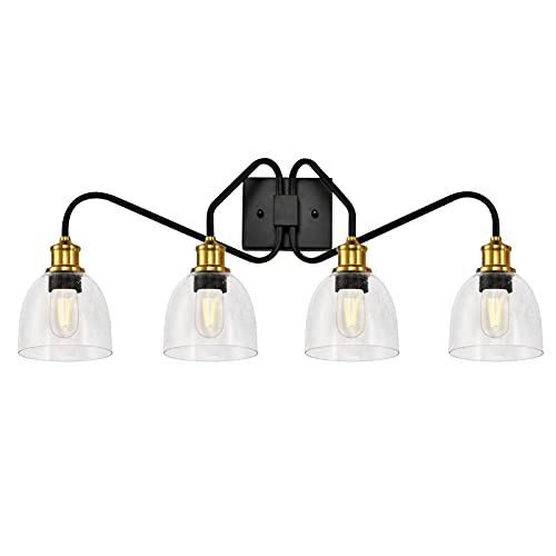 Photo 1 of OUVR Bathroom Vanity Light Fixtures, 60W 4-Light Modern Wall Sconce Vanity Lights for Bathroom, Kitchen, Living Room, Attic, Matte Black Finish with Metal Shade
