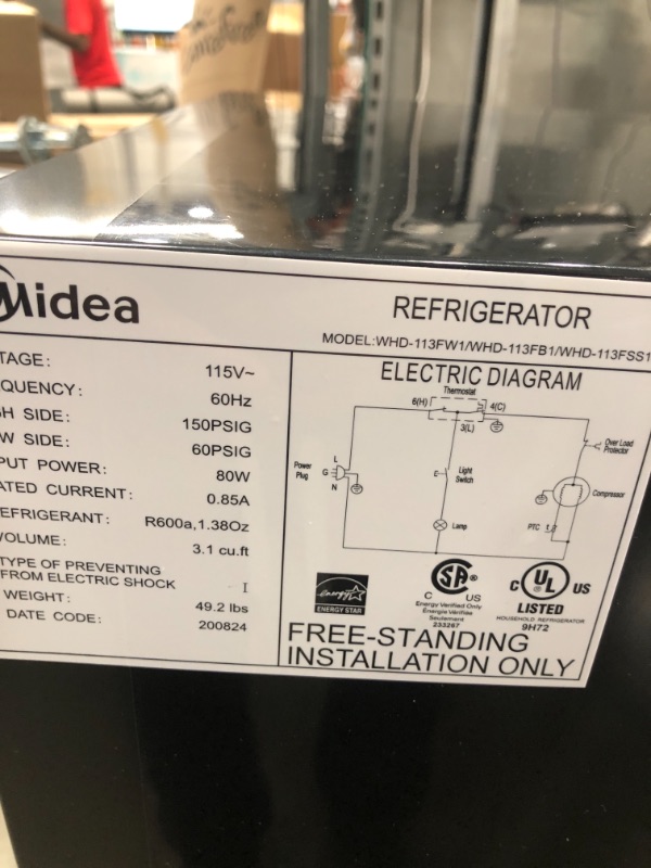 Photo 3 of Midea 3.1 Cu. Ft. Compact Refrigerator, WHD-113FB1 - Black
