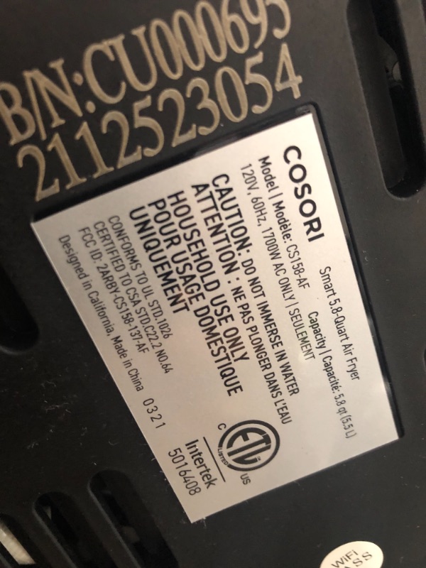 Photo 2 of COSORI Smart WiFi Air Fryer(100 Recipes), 13 Cooking Functions, Keep Warm & Preheat & Shake Remind, Works with Alexa & Google Assistant, 5.8 QT, Black
