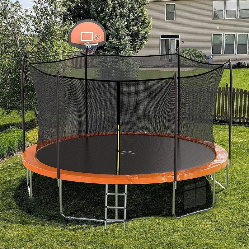 Photo 1 of **INCOMPLETE* 15FT Trampoline with Safety Enclosure Net?Outdoor Trampoline with Basketball Hoop, Heavy Duty Jumping Mat and Spring Cover Padding for Kids and Adults, Storage Bag and Ladder
