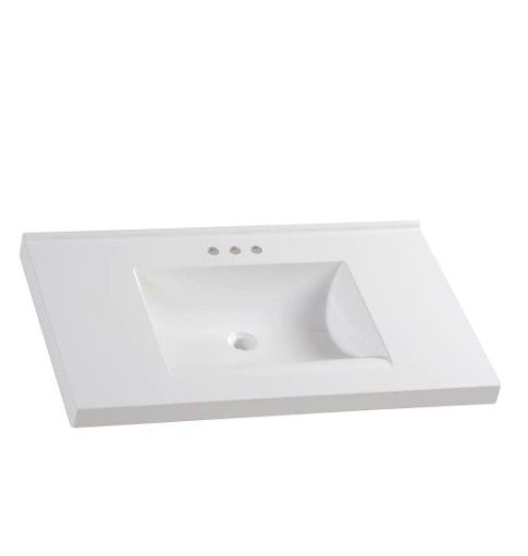 Photo 1 of 37 in. W x 22 in. D Cultured Marble Vanity Top in White with White Sink (Previously opened) 
