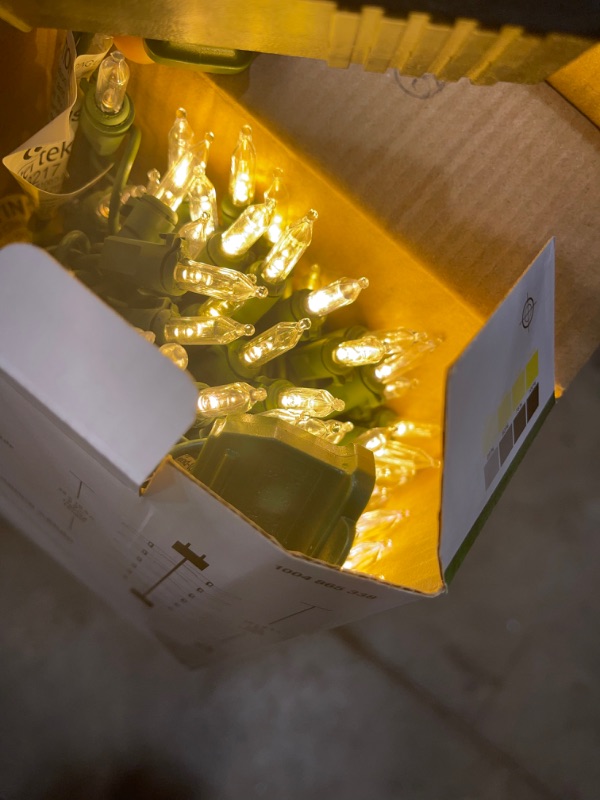 Photo 1 of 29.5 ft. 100-Light Warm White Mini LED Lights on Green Wire (12 Pack) 
