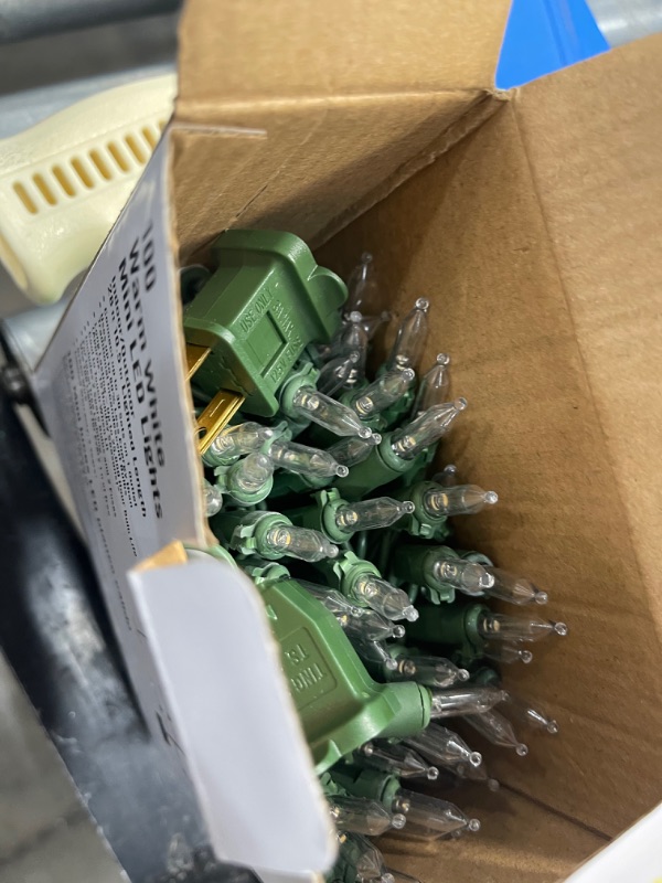 Photo 1 of 29.5 ft. 100-Light Warm White Mini LED Lights on Green Wire (12 Pack) 
