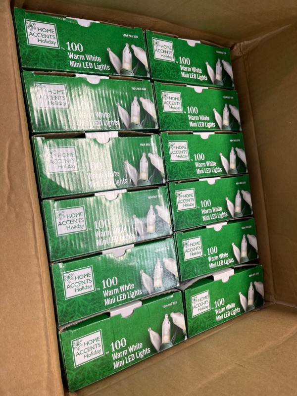 Photo 1 of 29.5 ft. 100-Light Warm White Mini LED Lights on Green Wire (12 Pack) 
