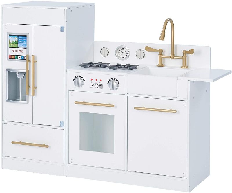 Photo 1 of Teamson Kids Little Chef Chelsea Modern Play Kitchen Toddler Pretend 2 pcs Play Set with Accessories and Ice Maker White Gold
