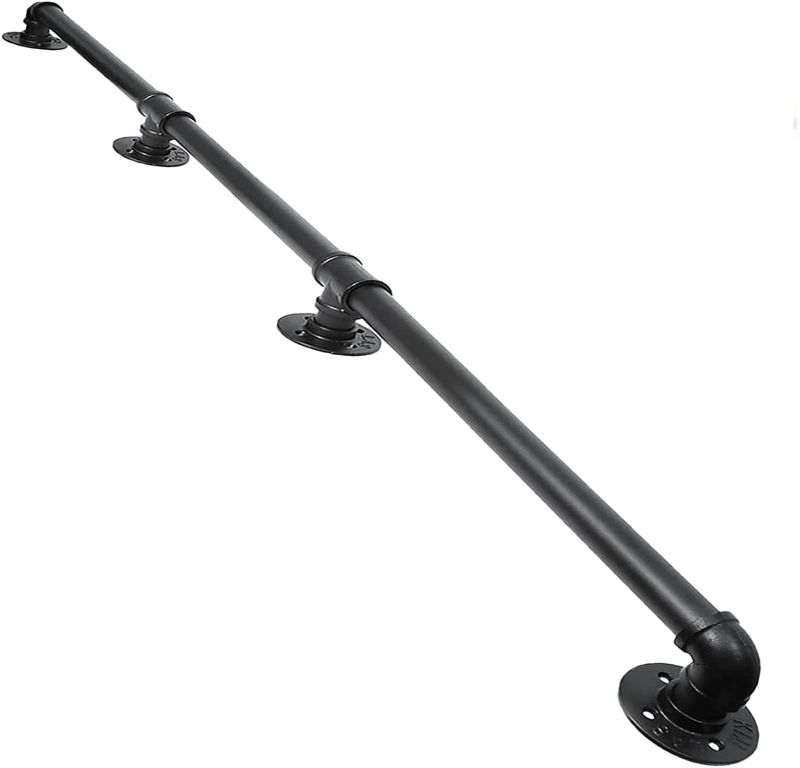 Photo 1 of 10 Ft Staircase Handrails, Wall Hand Rails Inside Stairs Metal Stair Railing, Hand Rails Outside Steps, Hand Railings for Stairs Indoor Stairs and Outdoor, Black Pipe Stair Rail Railings for Steps