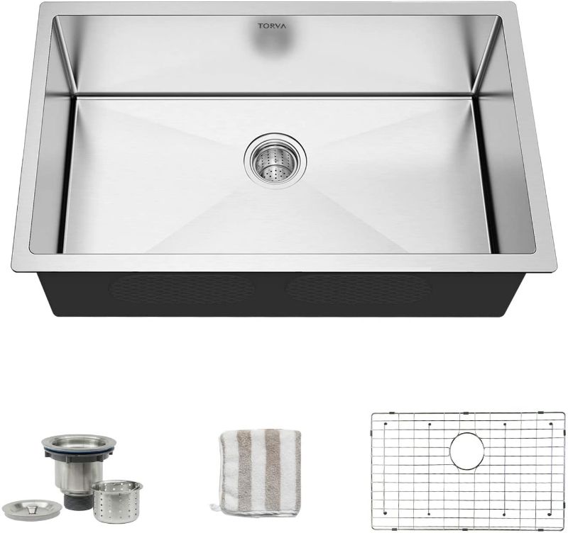 Photo 1 of TORVA 28-inch Undermount Kitchen Sink, 16 Gauge Stainless Steel Single Bowl - 10 Inches Deep Basin