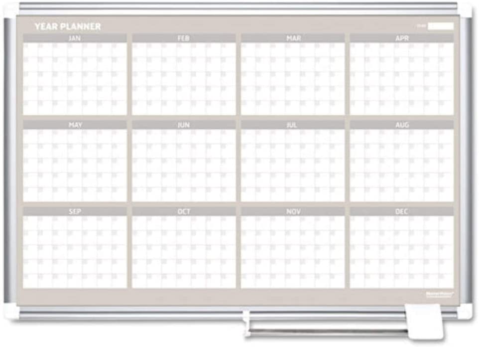 Photo 1 of MasterVision 48 x 36 Inches Magnetic Gold Ultra 12 Month Planner Traditional Format, Aluminum Frame (GA03106830)
