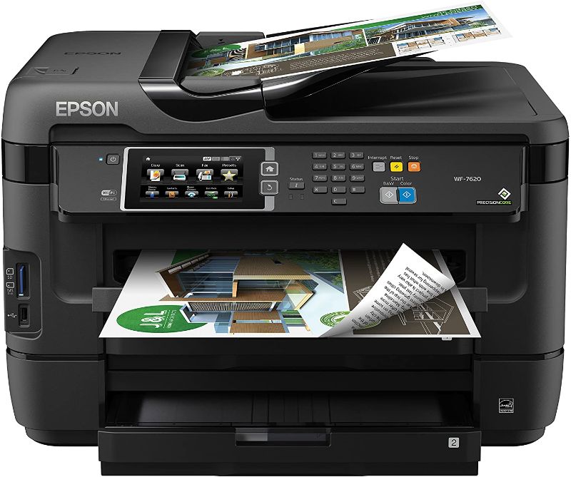 Photo 1 of *USED*
*UNABLE to test, MISSING power cord*
Epson WorkForce WF-7620 Wireless Color All-in-One Inkjet Printer with Scanner and Copier, Amazon Dash Replenishment Ready 
