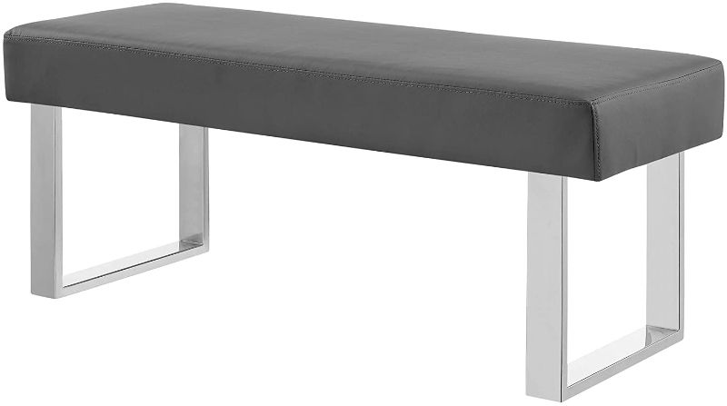 Photo 1 of Armen Living Amanda Bench in Grey Faux Leather and Chrome Finish...**MISSING HARDWARE**
