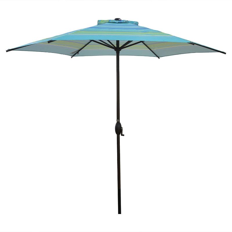 Photo 1 of Abba Patio 9ft Striped Patio Umbrella Outdoor Umbrella Patio Market Table Umbrella with Push Button Tilt and Crank for Garden, Lawn, Deck, Backyard & Pool, Turquiose Stripe
