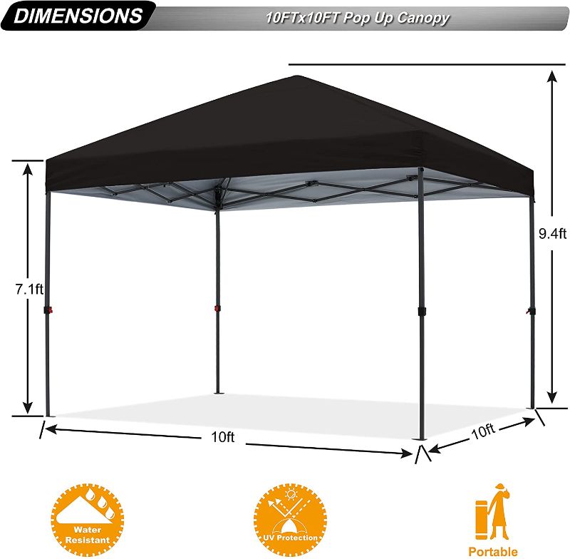 Photo 1 of ABCCANOPY Durable Easy Pop up Canopy Tent 10x10, Black
