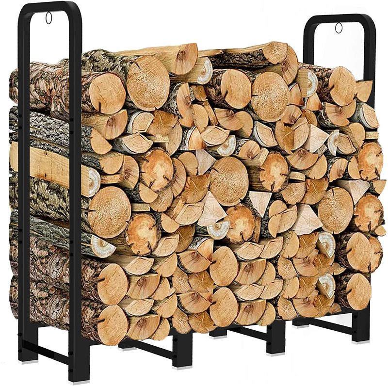 Photo 1 of Artibear Firewood Rack Stand 4ft Heavy Duty Logs Holder for Outdoor Indoor Fireplace Metal Wood Pile Storage Stacker Organizer, Matte Black
