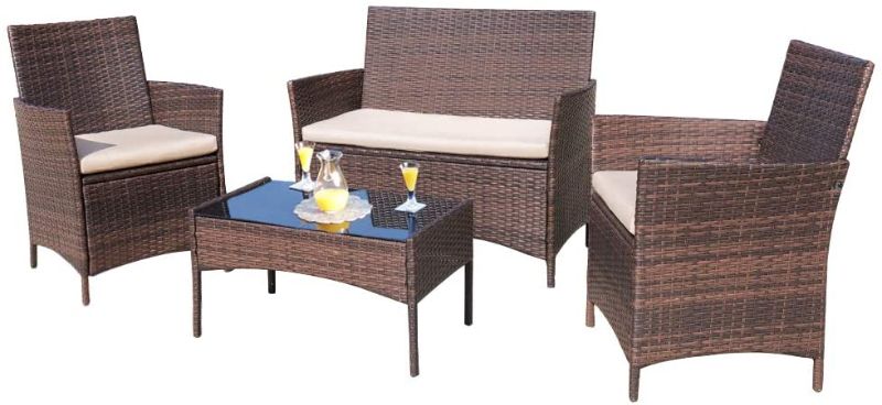 Photo 1 of **incomplete ** Homall 4 Pieces Outdoor Patio Furniture Sets Rattan Chair Wicker Set, Outdoor Indoor Use Backyard Porch Garden Poolside Balcony Furniture Sets Clearance (Brown and Beige)
