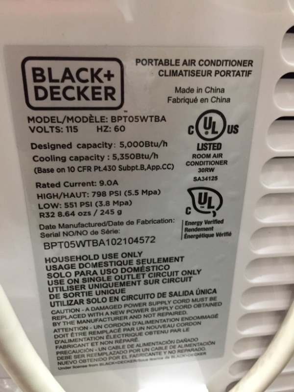 Photo 2 of BLACK+DECKER BPACT10WT Portable Air Conditioner with Remote Control, 10,000 BTU, Cools Up to 250 Square Feet, White
