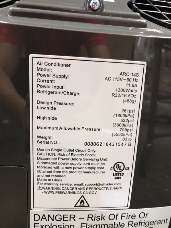Photo 1 of Whynter 14000 BTU Dual Hose Portable Air Conditioner (ARC-14S)