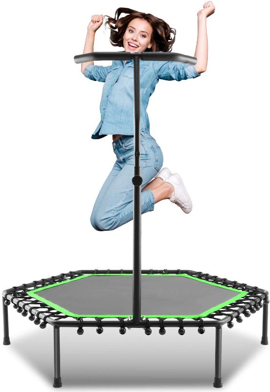 Photo 1 of ANCHEER Mini Trampoline, Fitness Rebounder for Adults Kids, Trampolines Trainer with Adjustable Handle Bar for Indoor/Outdoor/Garden/Yoga Workout Exercise
