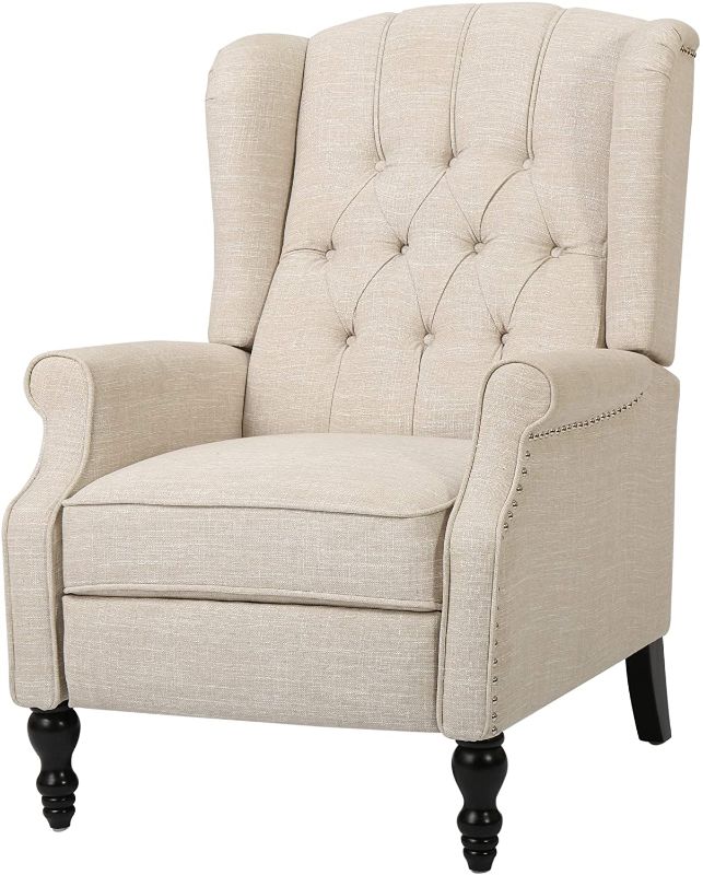 Photo 1 of Fabric Recliner, Vintage Reclining Reading Armchair, Light Beige
**USED**