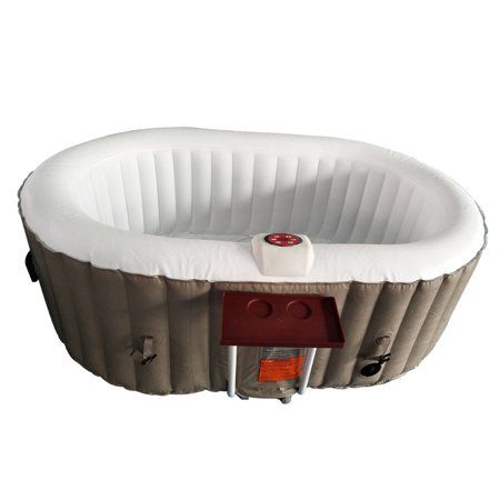 Photo 1 of Aleko Htio2brwh Oval Inflatable Hot Tub Spa with Drink Tray and Cover - 2 Person - 145 Gallon - Brown and White