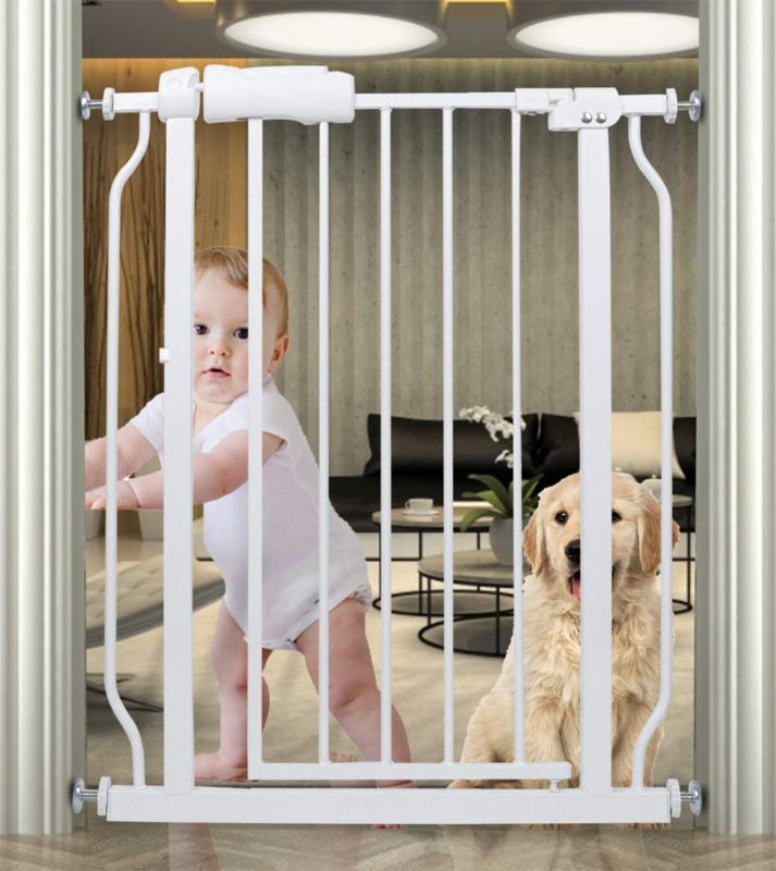 Photo 1 of HOOEN Small Narrow Baby Gate for Stairs Doorways Hallways Pressure Mounted Baby Gate Walk Through Child Gates for Kids or Pets Indoor Safety Gates