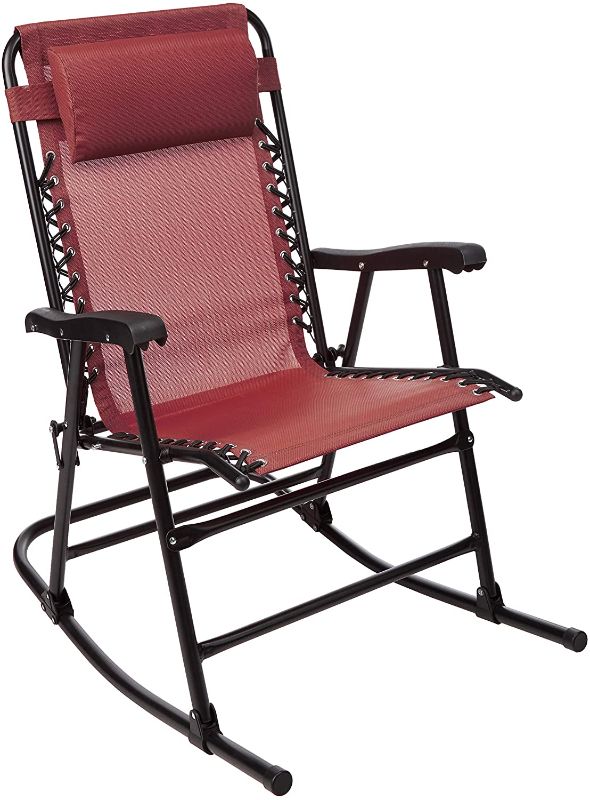 Photo 1 of Amazon Basics Outdoor Textilene Zero Gravity Folding Lounge Rocker with Pillow, Red