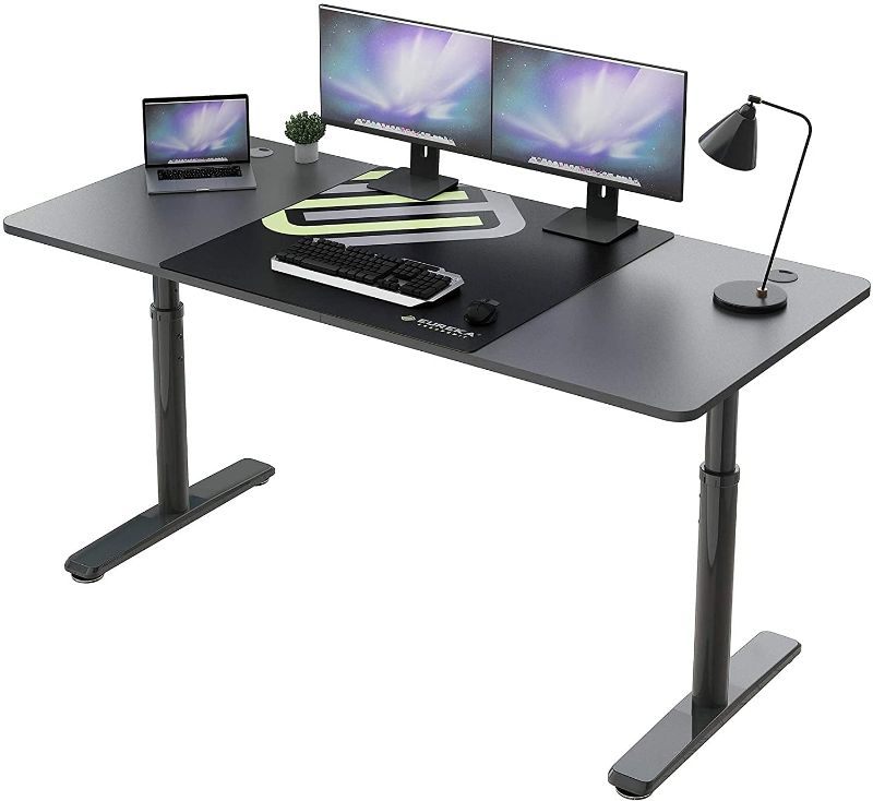 Photo 1 of Eureka Ergonomic Computer Desk , Adjustable Height Desk for Home Office Large Writing PC Desk Modern Simple Table with Free Mouse Pad, Mechanical Adjustment Black